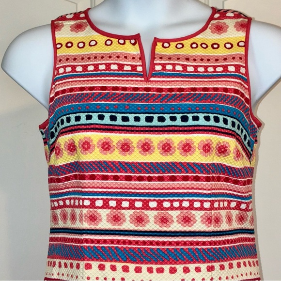 Talbots Flowers & Stripes Shift Dress Sz 8 Textured Cotton Spring Summer Retro - Picture 2 of 8